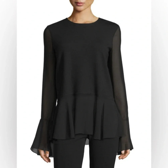 NWT Theory Lexanda C Idol Bell-Sleeve Peplum Top, Black size Large - Picture 11 of 11